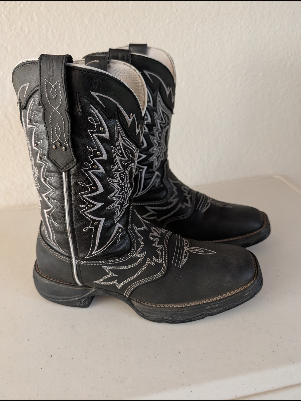 Durango Black Western Cowboy Boots with White Stitching